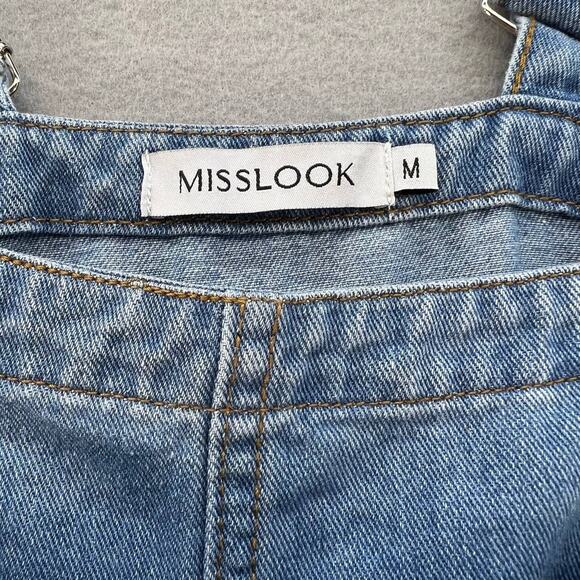 Misslook Bib Overalls Women's Size M Blue Distressed Adjustable Western Normcore - Picture 4 of 16
